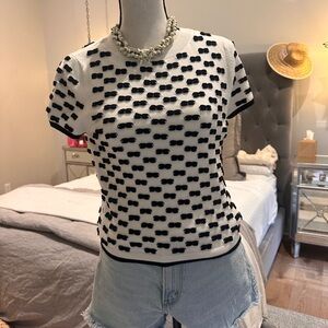 Maeve black and ivory bow detail Textured Knit Top